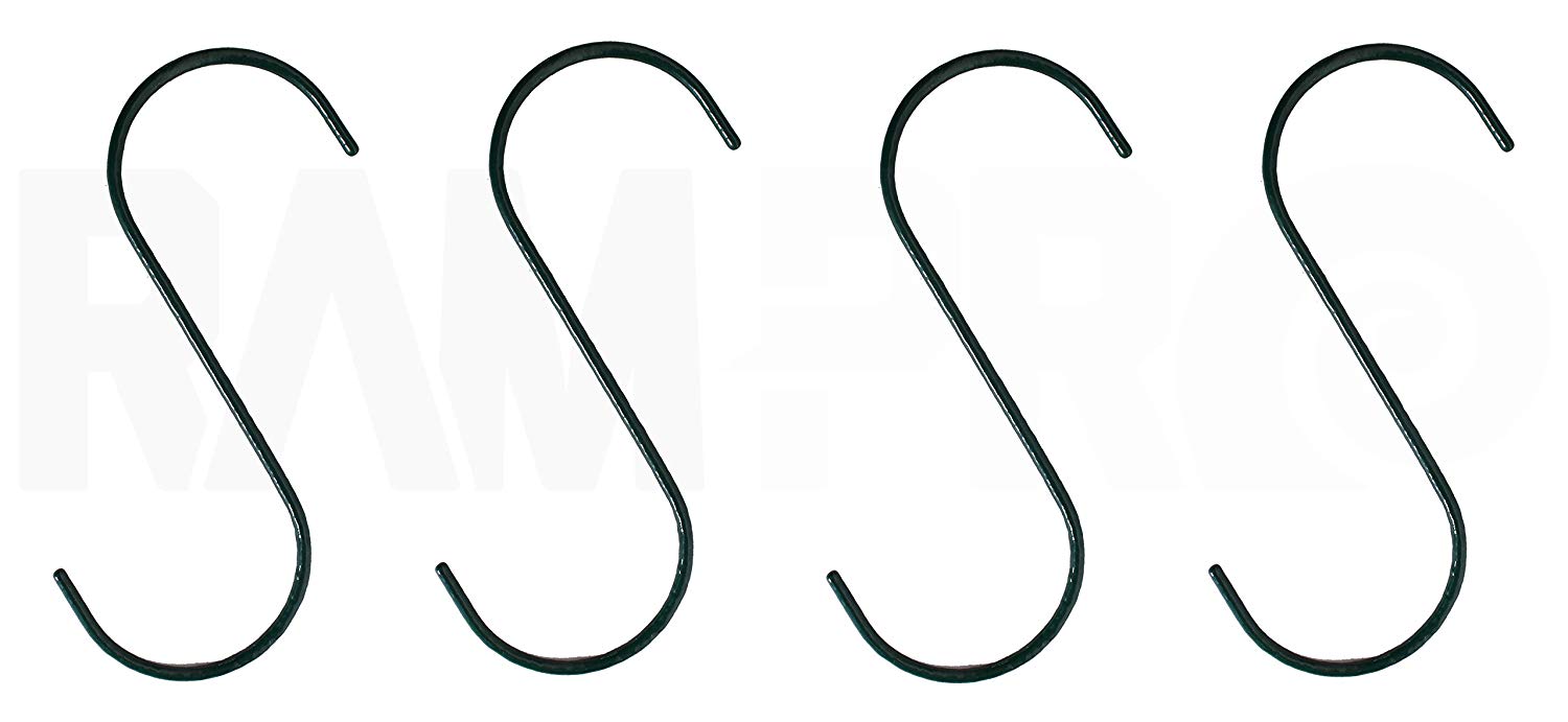 RAM-PRO Set Of 4 JUMBO HEAVY DUTY 10" Steel Powder Coated S-Hooks Hanging Plants, Towels