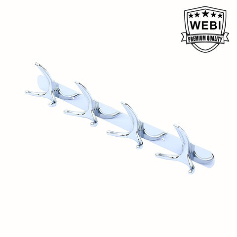 WEBI Sturdy Stainless Coat Hook Rack Towel Hanger, Rail Bar, 4 Hooks, for Bathroom, Bedroom, Foyer, Hallway, Entryway, Garage, Storage Room, Heavy Duty Wall Mounted Polished Finish