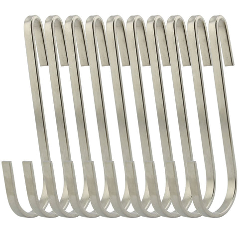 RuiLing Flat Style Premium Stainless Steel S Hook Cookware Universal Pot Rack Hooks Sturdy Hanging Hooks - Multiple uses for Kitchenware , Pots , Utensils , Plants , Towels - Set of 10