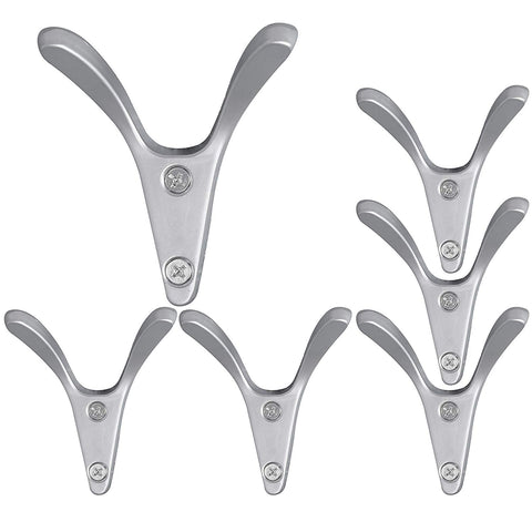 WEBI Wall Hook : Modern, Heavy-Duty, Decorative, Double V-Hook, Coat Hook, Towel Holder, Key Hanger, Metal Utility Hook for Bathroom Shower, Closet, Entryway, Kitchen, V-XSG-LG-6 (Silver, 6 Packs)