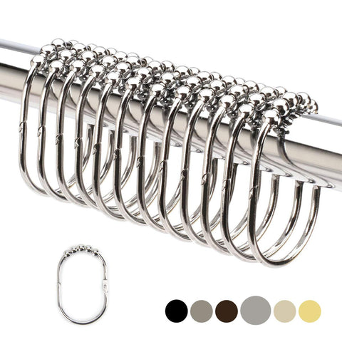 2LB DepotÂÂ Wide Shower Curtain Rings / Hooks Set, DecorativeÂÂ Polished Chrome Finish, Easy Glide Rollers, 100% Rustproof Stainless Steel, Set of 12 + 1 Free Spare Ring for Shower Rods