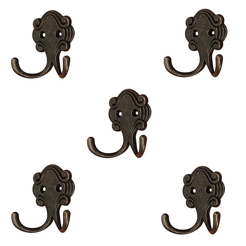 Hosaire 5 Pcs Double Prong Robe Hook Retro Cloth Hanger Coat Hat Hook with 10 Pcs Screws