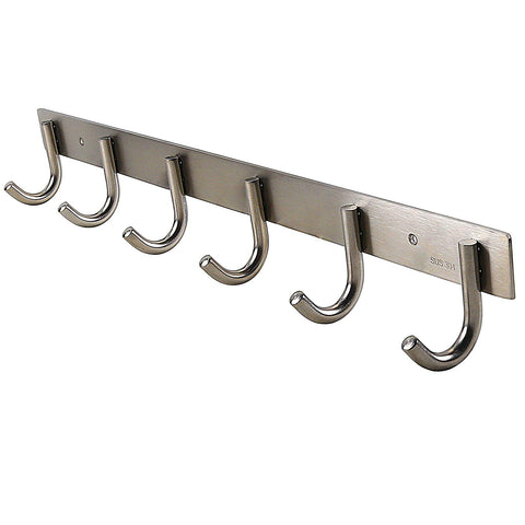 WEBI Coat Hook Rack Towel Hanger, for Bedroom, Bathroom, Foyer, Hallway, Entryway, Brushed Finish, Heavy Duty SUS 304, 6 Hooks J-YZ06
