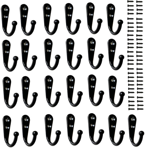 25 Pieces Wall Mounted Coat Hook Robe Hooks Cloth Hanger Coat Hanger Coat Hooks Rustic Hooks and 54 Pieces Screws for Bath Kitchen Garage Single Coat Hanger (Black Color)