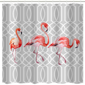 BROSHAN Grey Flamingo Decor Shower Curtain Fabric,Pink Watercolor Bird Tropical Retro Flamingo 3D Art Printing Bath Shower Curtain,Polyester Waterproof Bathroom Accessories with Hooks,72x72 Inch,Grey