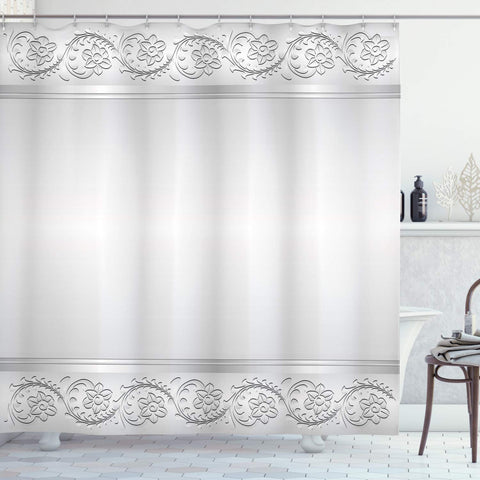 Ambesonne Retro Shower Curtain, Vintage Style Floral Ornaments Flowers with Leaves Classical Bridal Inspired, Cloth Fabric Bathroom Decor Set with Hooks, 70" Long, White Grey