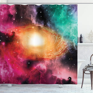 Ambesonne Zodiac Shower Curtain, Colorful Astronomy Pictures of a Spiral Galaxy Stars Stardust and Cosmos, Cloth Fabric Bathroom Decor Set with Hooks, 70" Long, Black Pink