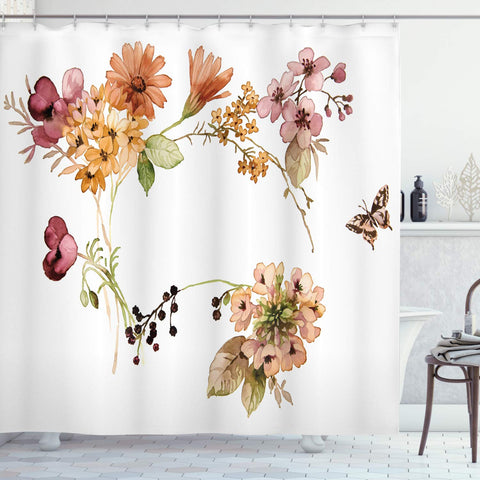 Ambesonne Rustic Home Decor Shower Curtain, Flower Bouquet in Watercolors Gerbera Daffodil Poppy Daisy Composition, Fabric Bathroom Decor Set with Hooks, 75 Inches Long, Multicolor