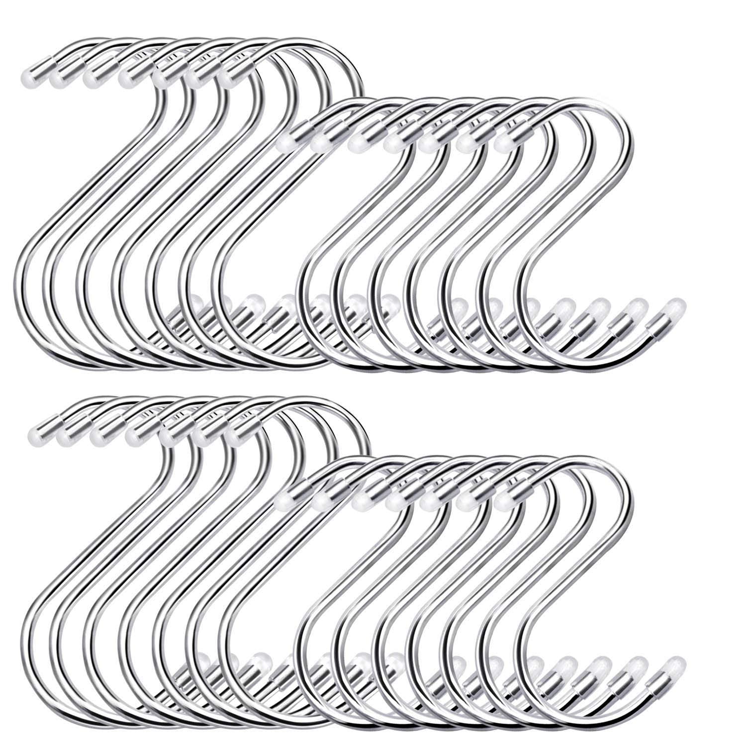 HiGift 30 Pack Heavy Duty S Shaped Hooks Stainless Steel Metal S Hooks for Hanging, 2 Sizes