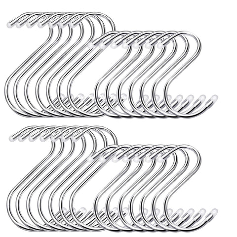 HiGift 30 Pack Heavy Duty S Shaped Hooks Stainless Steel Metal S Hooks for Hanging, 2 Sizes