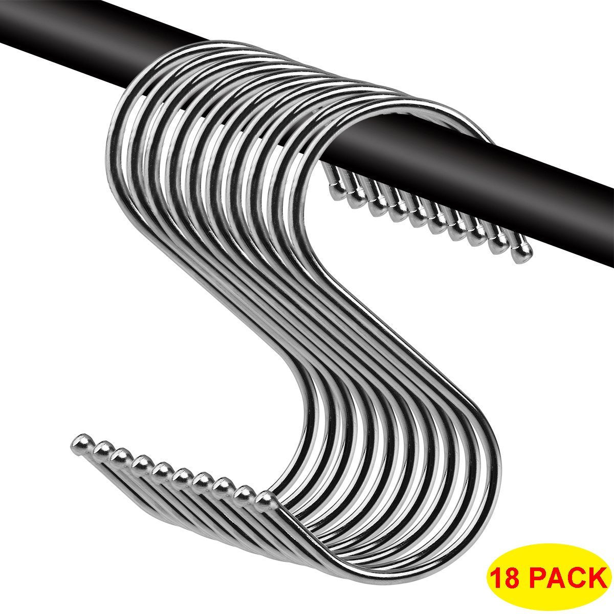 HOSL Polished Stainless Steel Premium Round S Shaped Hooks Pack of 18