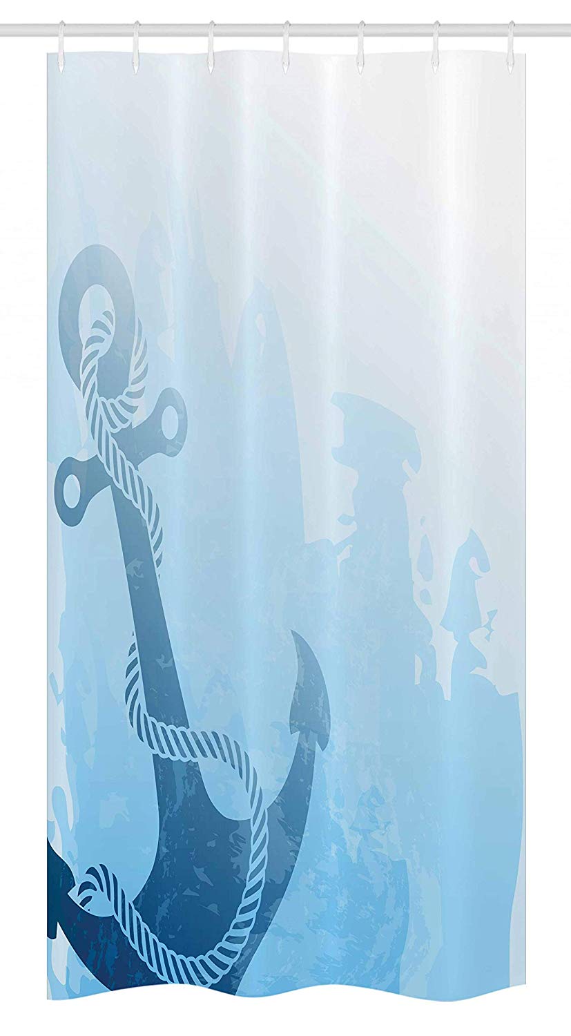 Ambesonne Nautical Stall Shower Curtain, Monochrome Anchor Illustration Deep Down in The Sea Bottom Be Strong and Stable, Fabric Bathroom Decor Set with Hooks, 36" X 72", Light Blue