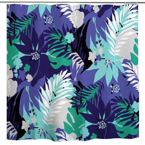 BROSHAN Polyester Shower Curtain Set Leaf, Tropical Watercolor Leaves Art Print Bath Curtain Abstract Waterproof Fabric Bathroom Decor Set with Hooks, Blue and Green, 72 inch Long