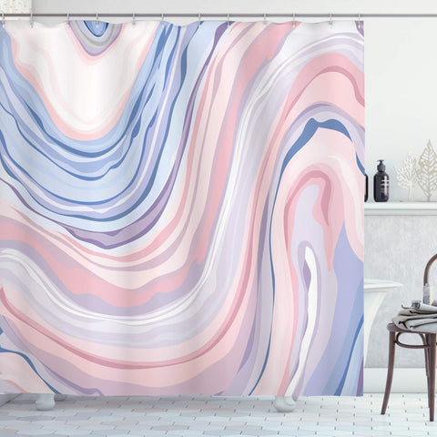 Apartment Decor Shower Curtain by Ambesonne, Abstract Pastel Tones in Motion Quartz Crystal Mineral Inspired Picture, Fabric Bathroom Decor Set with Hooks, 75 Inches Long, Pink Blue