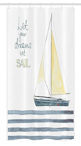 Ambesonne Nautical Stall Shower Curtain, Let Your Dreams Set Sail Words Stripes Yacht Interior Navigation Theme, Fabric Bathroom Decor Set with Hooks, 36" X 72", Petrol Blue
