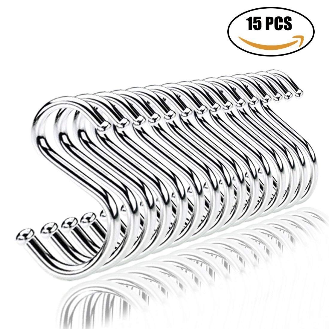 DB.WOR 15 Pack S Kitchen Towel Hooks for Hanging Kitchen Ware, Plants, Towels - Chrome Finish(M)