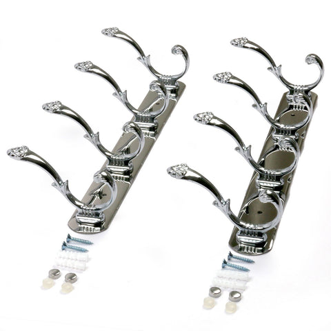 SHACOS Wall Mount Coat Racks Hat Racks Set of 2 Hook Rail Dual Hooks Stainless Steel Heavy Duty for Entryway, Foyer, Hallway (4 Hooks, Bronze)