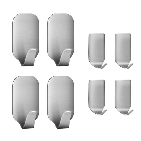 Amoner Heavy Duty Adhesive Wall Hooks, Ultra-Strong 304 Stainless Steel Waterproof Hanger for Robe, Coat, Towel, Keys, Bags, Home, Kitchen, Bathroom (Set of 8)