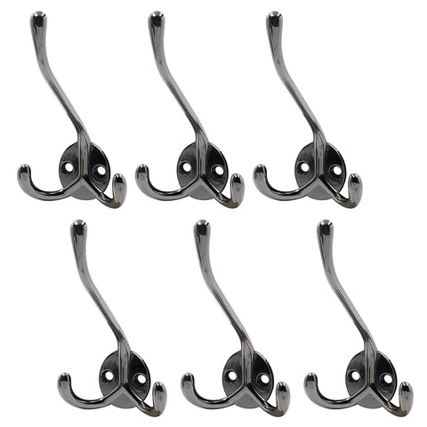 WEBI Triple Hook,Heavy Duty Wall Mounted Coat Rack Coat Hat Hook Rack,Metal Tri Hook Wall Hook,Black,6 Packs