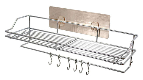 JustNile Removable Wall Adhesive Shower Caddy Basket Rack Holder/Spice Rack with 6 Utensil Hooks