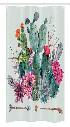 Ambesonne Cactus Stall Shower Curtain, Spring Garden with Boho Style Bouquet of Thorny Plants Blossoms Arrows Feathers, Fabric Bathroom Decor Set with Hooks, 36" X 72", White Pearl