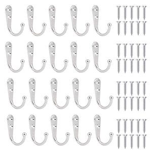 Maosifang 20 Pieces Wall Mounted Hooks Single Robe Hooks Coat Hanger with 40 Pieces Screws,Silver