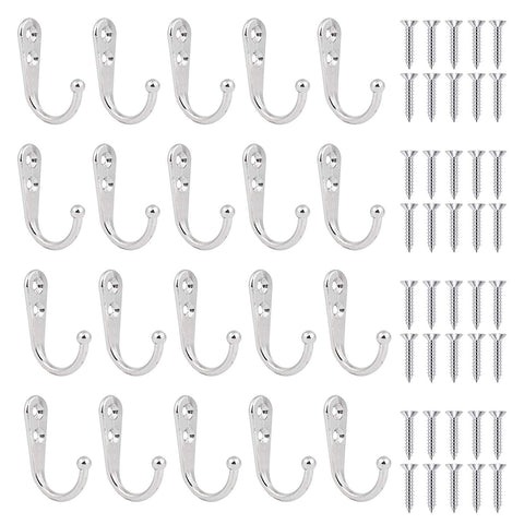 Maosifang 20 Pieces Wall Mounted Hooks Single Robe Hooks Coat Hanger with 40 Pieces Screws,Silver