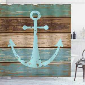 Nautical Anchor Rustic Wood - Shower Curtain - Water, Soap, and Mildew resistant - Machine Washable - Shower Hooks are Included