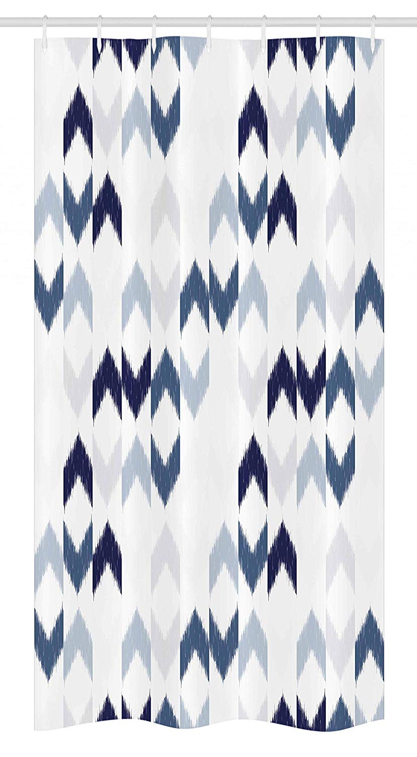 Ambesonne Navy Stall Shower Curtain, Abstract Ikat Chevron with Hazy Zigzag Folk Traditional Image, Fabric Bathroom Decor Set with Hooks, 36" X 72", Blue Purple