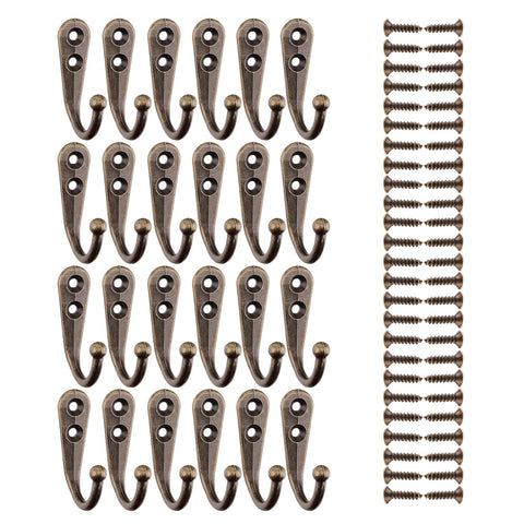Sunmns 24 Pieces Coat Hooks Single Wall Mounted Robe Hook Vintage Prong Hanger and 50 Pieces Screws (Bronze)