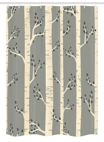 Ambesonne Grey Stall Shower Curtain, Birch Tree Branches Vintage Bohemian Contemporary Illustration of Nature, Fabric Bathroom Decor Set with Hooks, 54" X 78", Warm Taupe