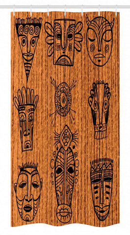 Ambesonne African Stall Shower Curtain, Ceremonial Native Illustration Cultural Masks Art Print, Fabric Bathroom Decor Set with Hooks, 36" X 72", Black Brown