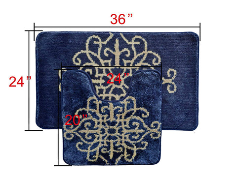 Nova Home Collection Non-Slip Safety Water Absorbent Soft 18 Pieces Bath Mat Floor Mat Set with Shower Curtain and Towel Set, Jumbo Package, Navy Blue Color