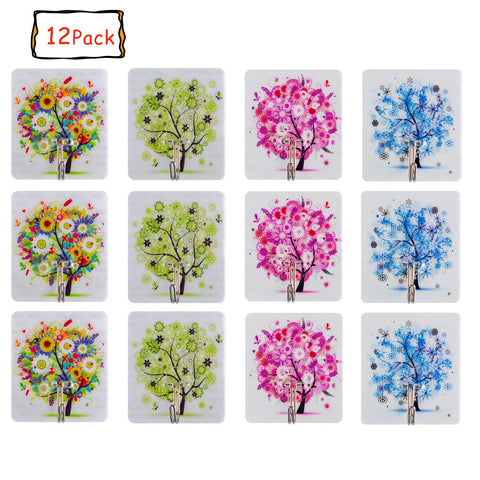 Adhesive Hooks,Deoot Life Tree Self Adhesive Hooks Heavy Duty Wall Hooks Seamless Scratch Waterproof & Oilproof Hanger for Towel,Coat,Robe,Key,Bag,Mop,Home,Kitchen,Bathroom(12 Pack)