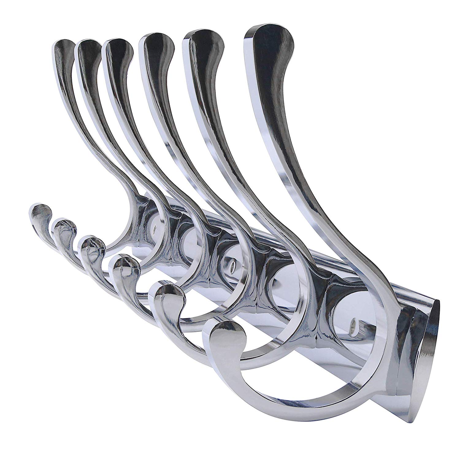 WEBI Coat and Hat Hook Bath Towel Closet Clothes Hanger Rail Garment Racks Holder - 6 Hooks, Aluminum Chrome Finish, Wall Mount, Contemporary for Entryway, Bedroom CHYU-WHG-TKL-DL-6