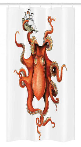 Ambesonne Octopus Stall Shower Curtain, Kraken Octopus Holding Sailing Ship in Tentacles Mythical Monster Nautical Theme, Fabric Bathroom Decor Set with Hooks, 36" X 72", White Orange