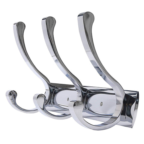 WEBI 3-peg Modern Coat Hat Clothes Rack, Bath Kitchen Towel Hook Holder, Wall Mounted Closet Garment Garage Organizer Bedroom Home Office Storage Bathroom Fixtures Accessories Aluminum/Chromed CYULG3