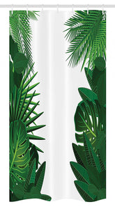 Ambesonne Leaf Stall Shower Curtain, Exotic Fantasy Hawaiian Tropical Palm Leaves with Floral Graphic Artwork Print, Fabric Bathroom Decor Set with Hooks, 36" X 72", Green White
