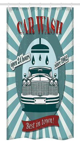 Ambesonne Retro Stall Shower Curtain, Vintage Graphic Design for a Car Wash Sign Commercial with Aged Classic Retro Arsty, Fabric Bathroom Decor Set with Hooks, 36" X 72", Red Teal
