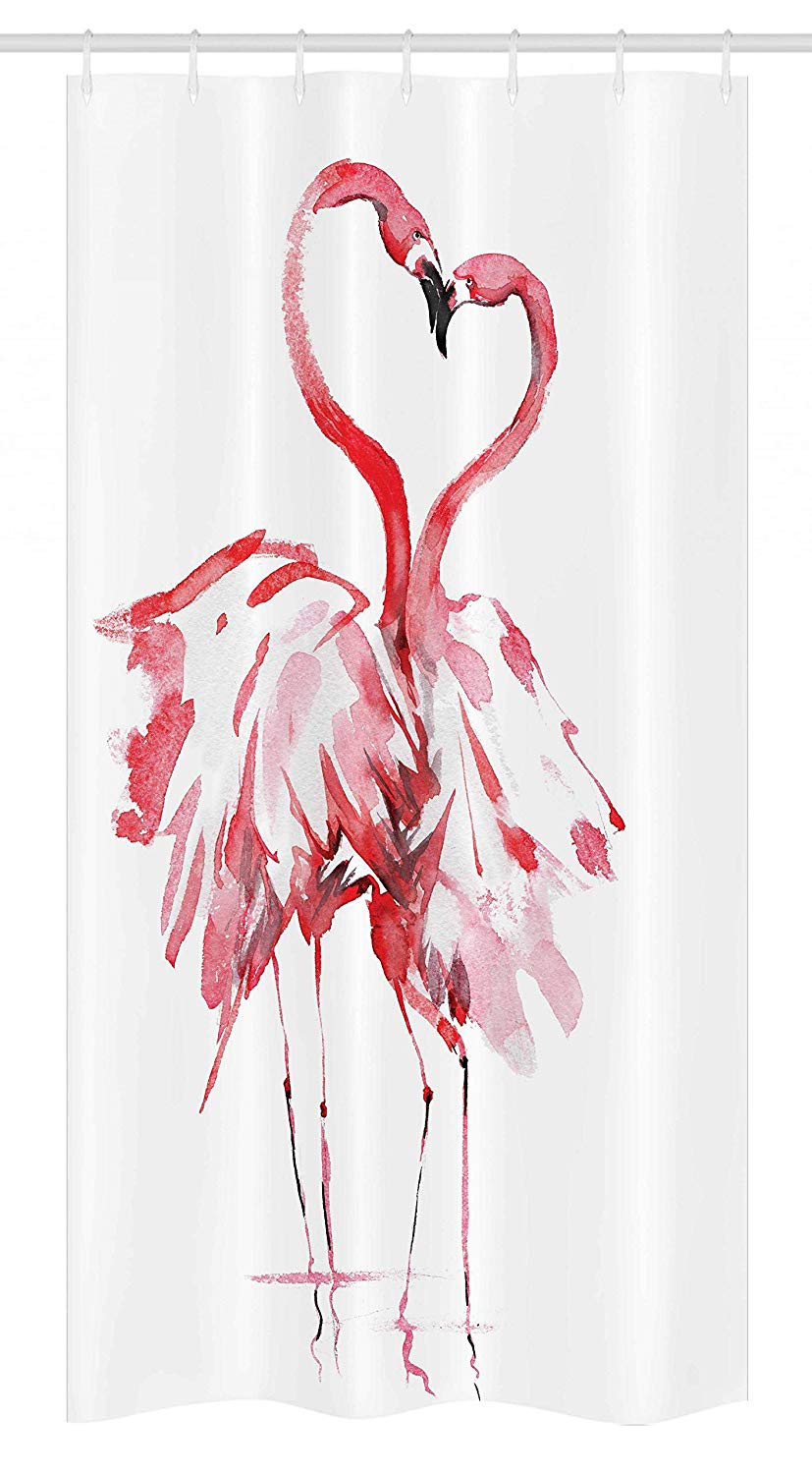 Ambesonne Flamingo Stall Shower Curtain, Flamingo Couple Kissing Romance Passion Partners in Love Watercolor Effect, Fabric Bathroom Decor Set with Hooks, 36" X 72", Coral White