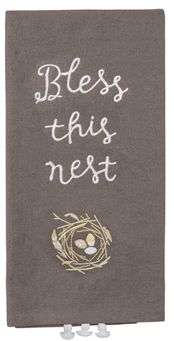 Primitives by Kathy Bless This Nest Kitchen Towel - Embroidered Eggs in Bird's Nest - 20" x 26" Premium Cotton/Linen Dishtowel with Tassel Accents -2018 Farmhouse Collection