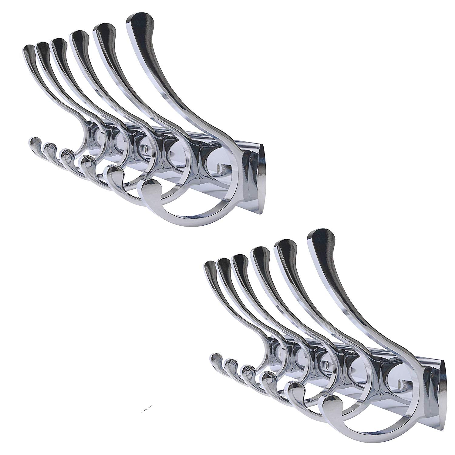 WEBI Coat Hooks Wall Mounted, 23-5/8 inch Wall Coat Racks with 6 Hooks for Hanging Coats,Metal Modern Coat Hat Hook Rail/Rack, Chrome Finish,2 Packs