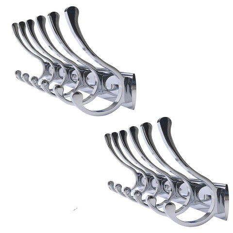 WEBI Coat Hooks Wall Mounted, 23-5/8 inch Wall Coat Racks with 6 Hooks for Hanging Coats,Metal Modern Coat Hat Hook Rail/Rack, Chrome Finish,2 Packs