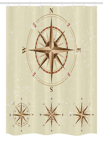 Ambesonne Compass Stall Shower Curtain, Four Different Compasses in Retro Colors Discovery Equipment Where Nautical Marine, Fabric Bathroom Decor Set with Hooks, 54 W x 78 L Inches, Beige Tan