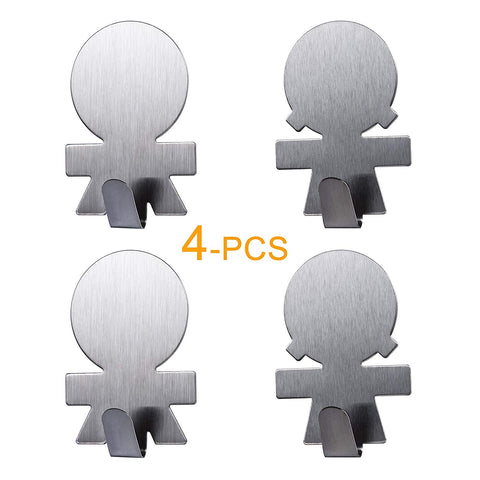 DUELEPHANT Self Adhesive Hooks, 3M Heavy Duty Wall Hooks Stainless Steel Ultra Strong Waterproof Hanger for Robe, Coat, Towel, Keys, Bags, Home, Kitchen, Bathroom (4 pack Male & Female)