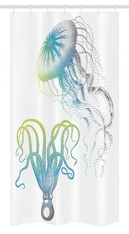 Ambesonne Octopus Stall Shower Curtain, Octopus and Jellyfish Illustration Nautical Themed Art Underwater Wildlife Marine, Fabric Bathroom Decor Set with Hooks, 36 W x 72 L Inches, Blue White