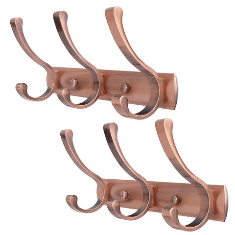 WEBI 2 Set 3-peg Sturdy Coat Hat Rack, Bath Kitchen Towel Hook Holder, Wall Mounted Closet Garment Garage Organizer Office Storage Accessories Aluminum/Antique Brass CYUQG3-2
