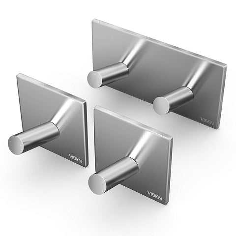 VISEN adhesive wall hanger towel hook for clothes coat hat key bath hooks and headphones (1+1+2 Hooks)