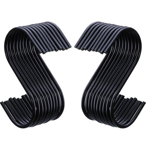 Outus 20 Pack Black S-Hooks S Hanging Hooks S Shaped Hooks S Hanger Hooks Kitchen Pot Pan Hooks