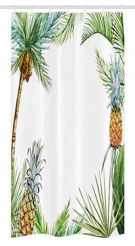 Ambesonne Pineapple Stall Shower Curtain, Watercolor Tropical Island Style Border Print Exotic Fruit Palm Trees and Leaves, Fabric Bathroom Decor Set with Hooks, 36" X 72", Fern Green